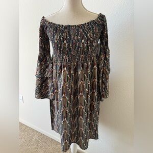 Molly Bracken Black Multicolor Strapless Smocked Dress